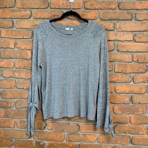 Gap Long Sleeve Knit Top Women Size Small Gray Tie Sleeve Detail Casual Pullover